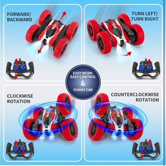 Brand New Remote Control Stunt Car Double-Sided 4 Wheel Drive Music Lights Red - Picture 13 of 16
